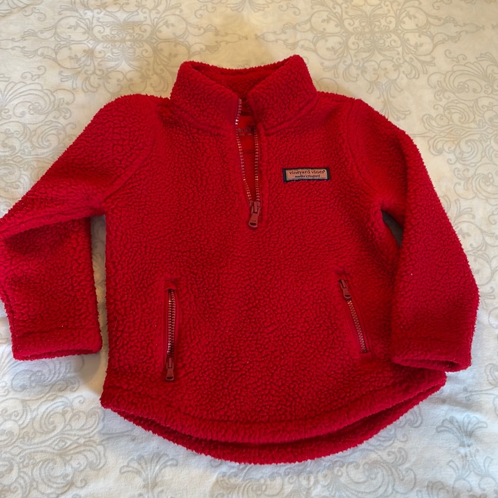 Unisex kids 2T red fleece Vineyard Vines quarter zip - excellent condition!